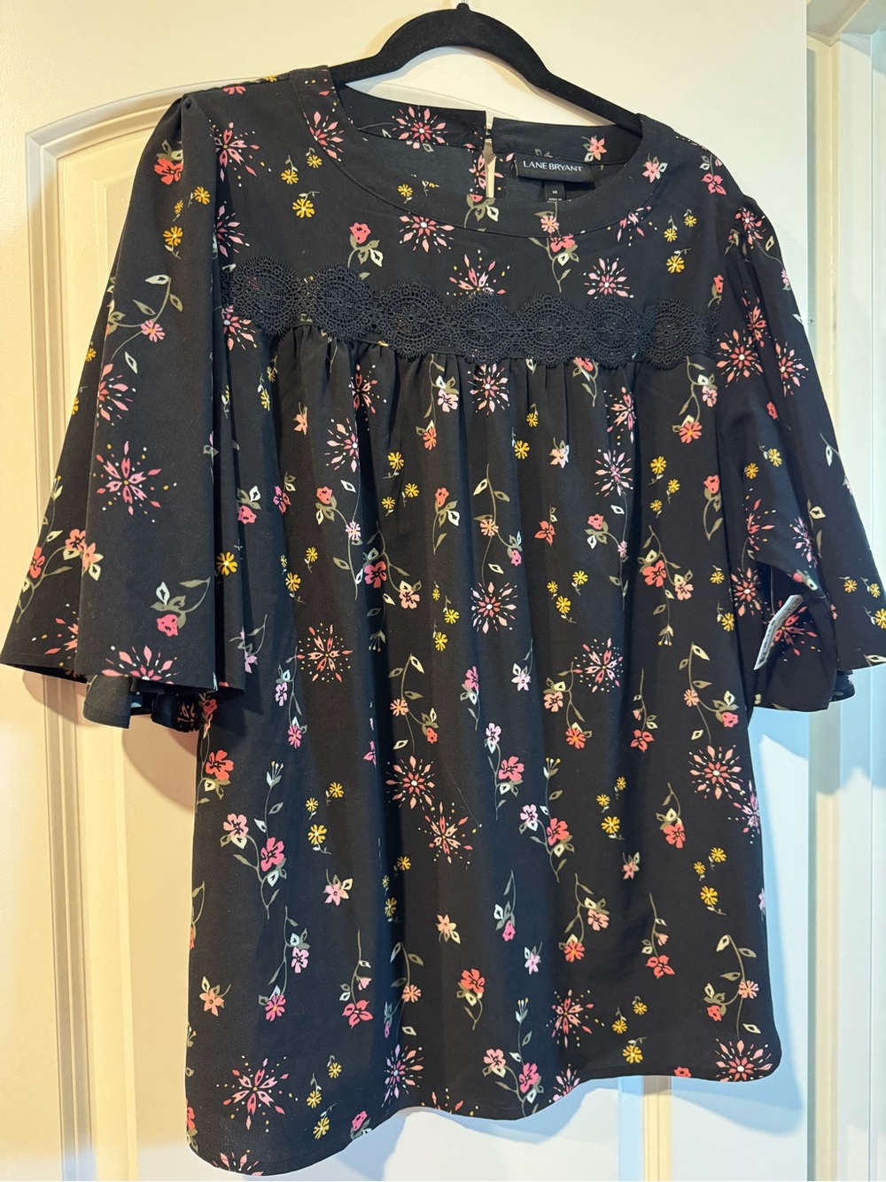 Lane Bryant Black Floral Lace-Yoke Blouse